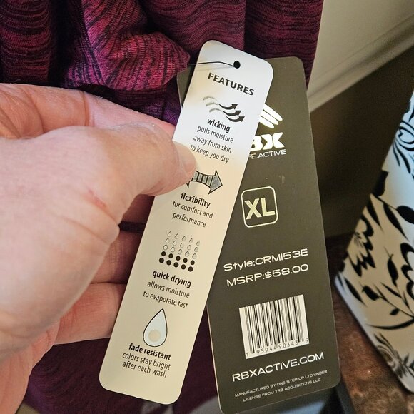 NWT RBX / Reebok Men's "Dri-Fit" Lightweight Hoodie, Wine/Black, Sz XL - Picture 7 of 13